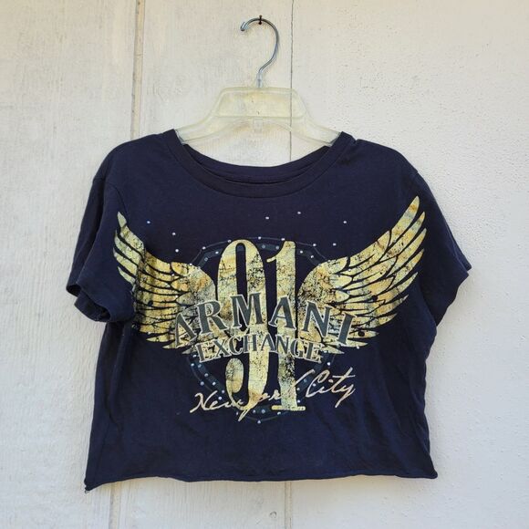 A|X Armani Exchange cropped  tshirtblack /gold sz wmns sz Med - Picture 1 of 3